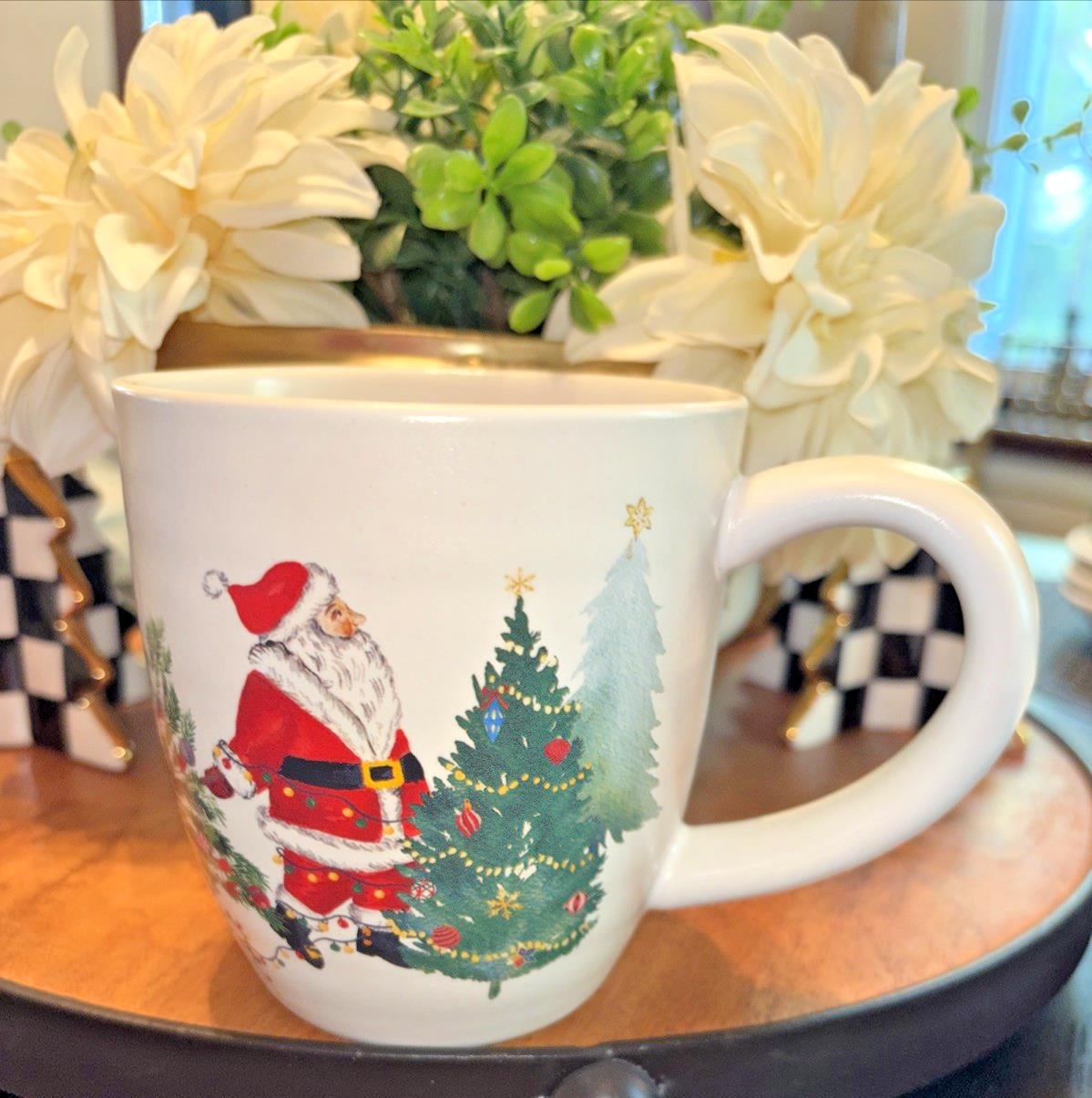 pottery barn Christmas Country Santa Mug Coffee Cup holiday Snowman gift SET 4