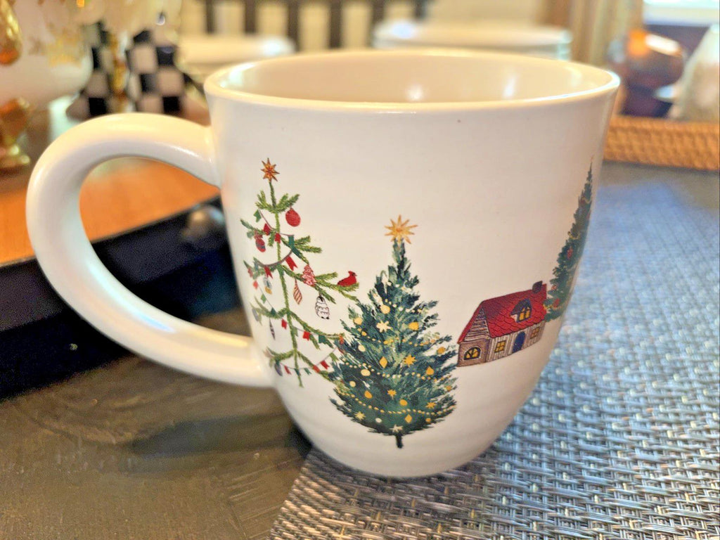 pottery barn Christmas Country Santa Mug Coffee Cup holiday Snowman gift SET 4