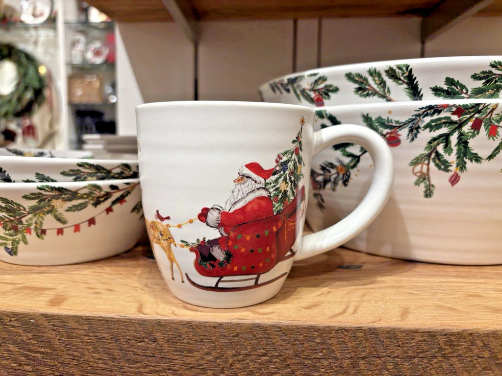 pottery barn Christmas Country Santa Mug Coffee Cup holiday Snowman gift SET 4