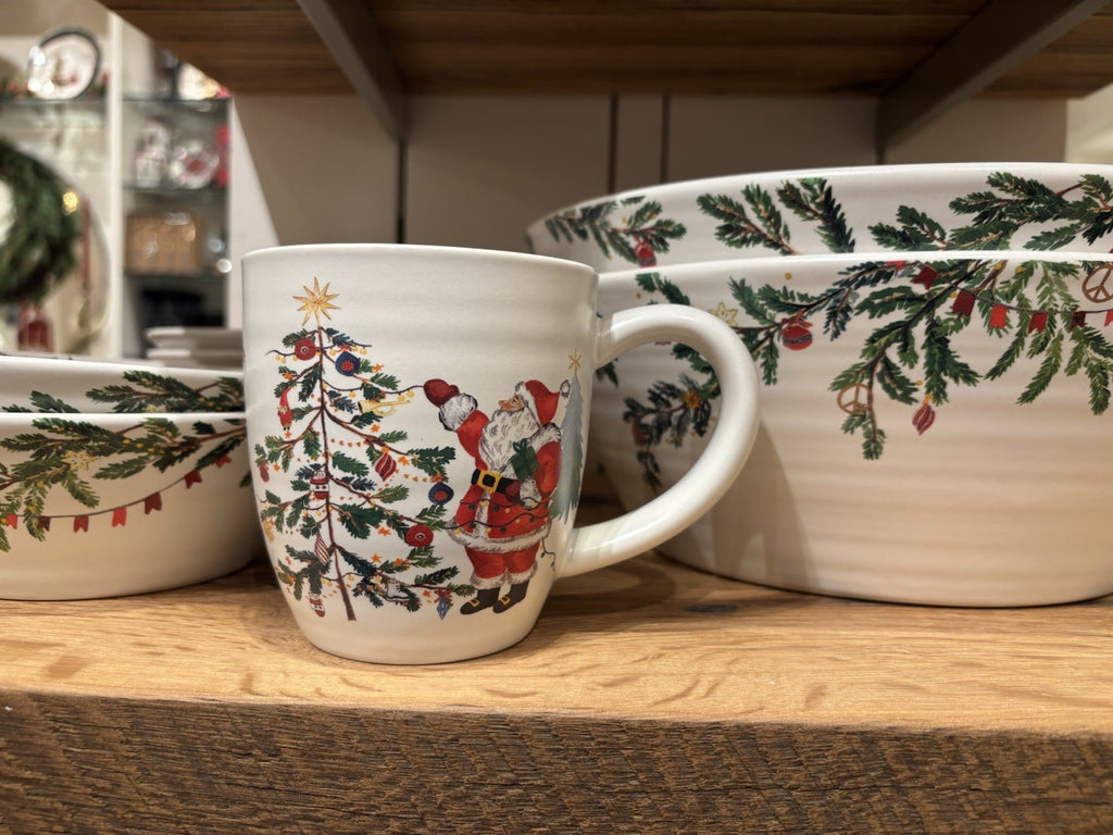 pottery barn Christmas Country Santa Mug Coffee Cup holiday Snowman gift SET 4