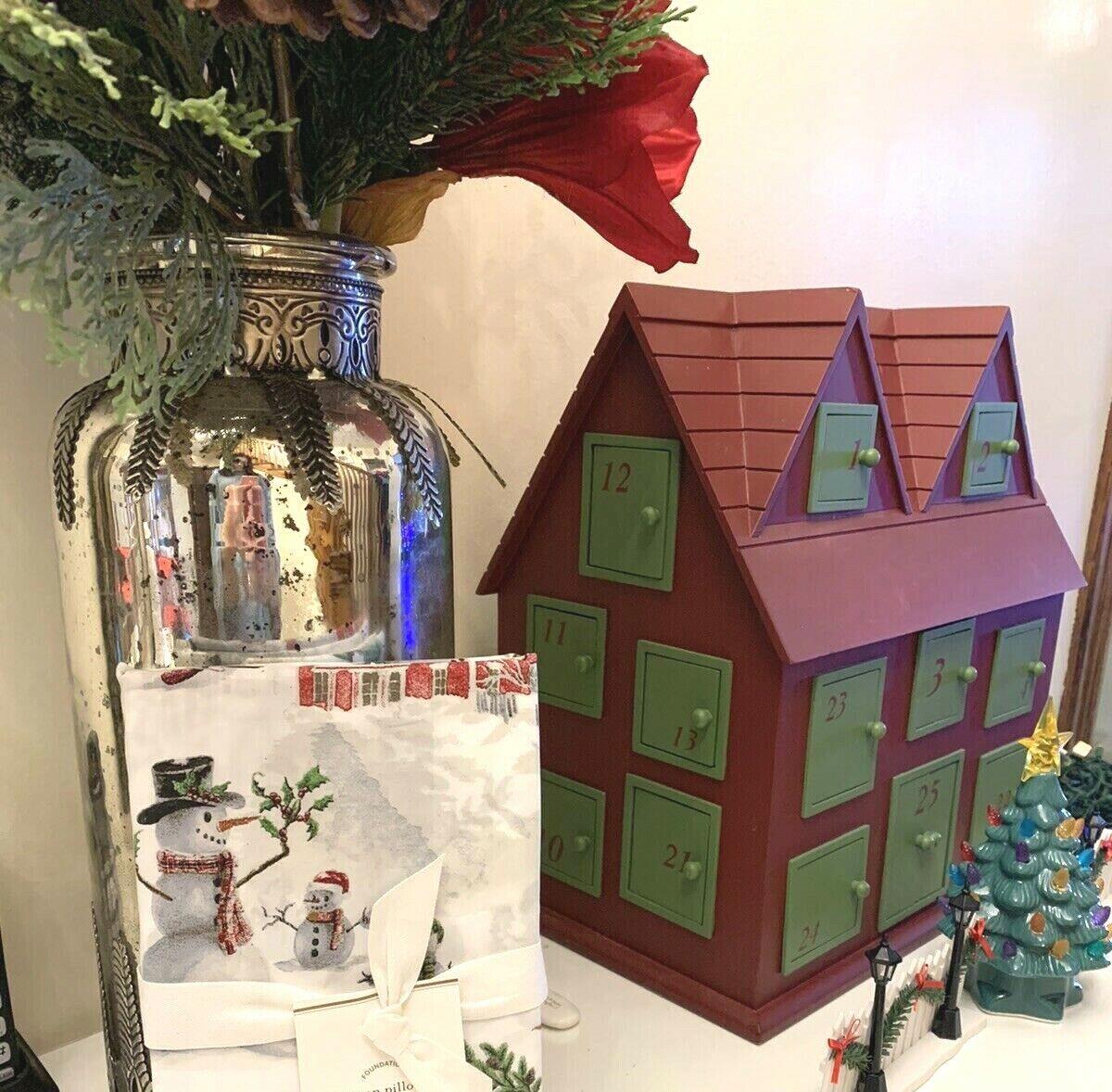 Pottery Barn Christmas Snowman village holiday country santa pillowcase SET 2