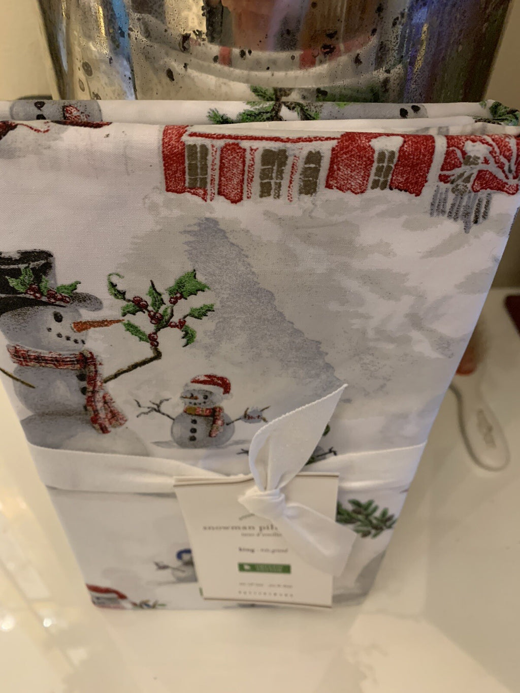 Pottery Barn Christmas Snowman village holiday country santa pillowcase SET 2