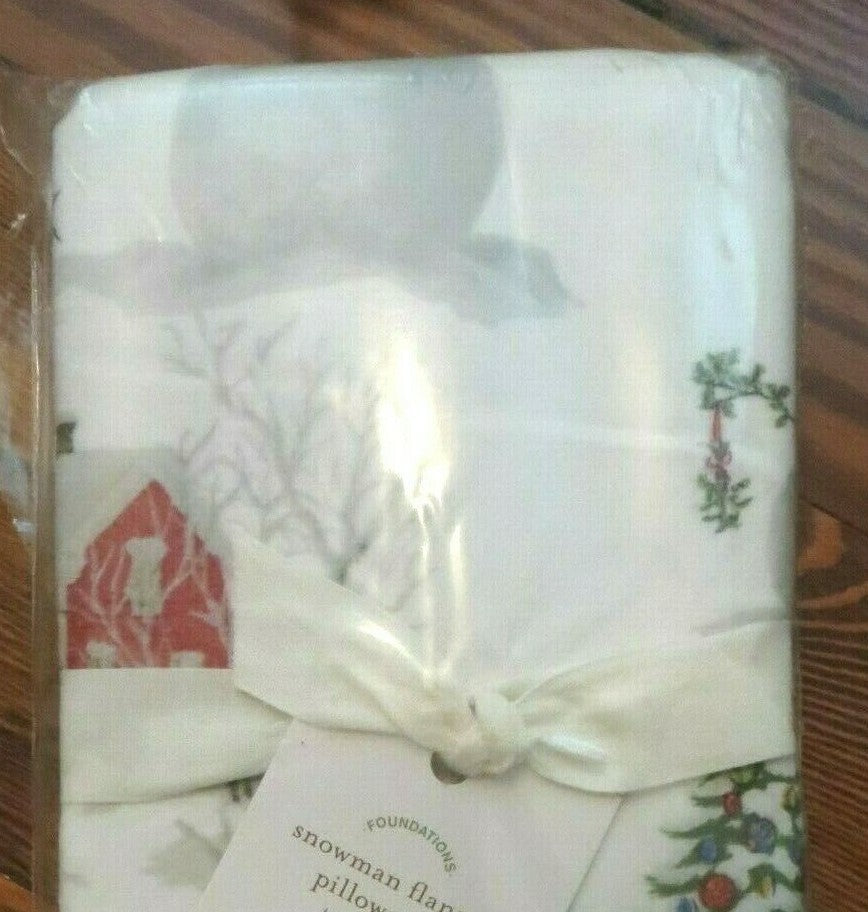 Pottery Barn Christmas Snowman village holiday country santa pillowcase SET 2
