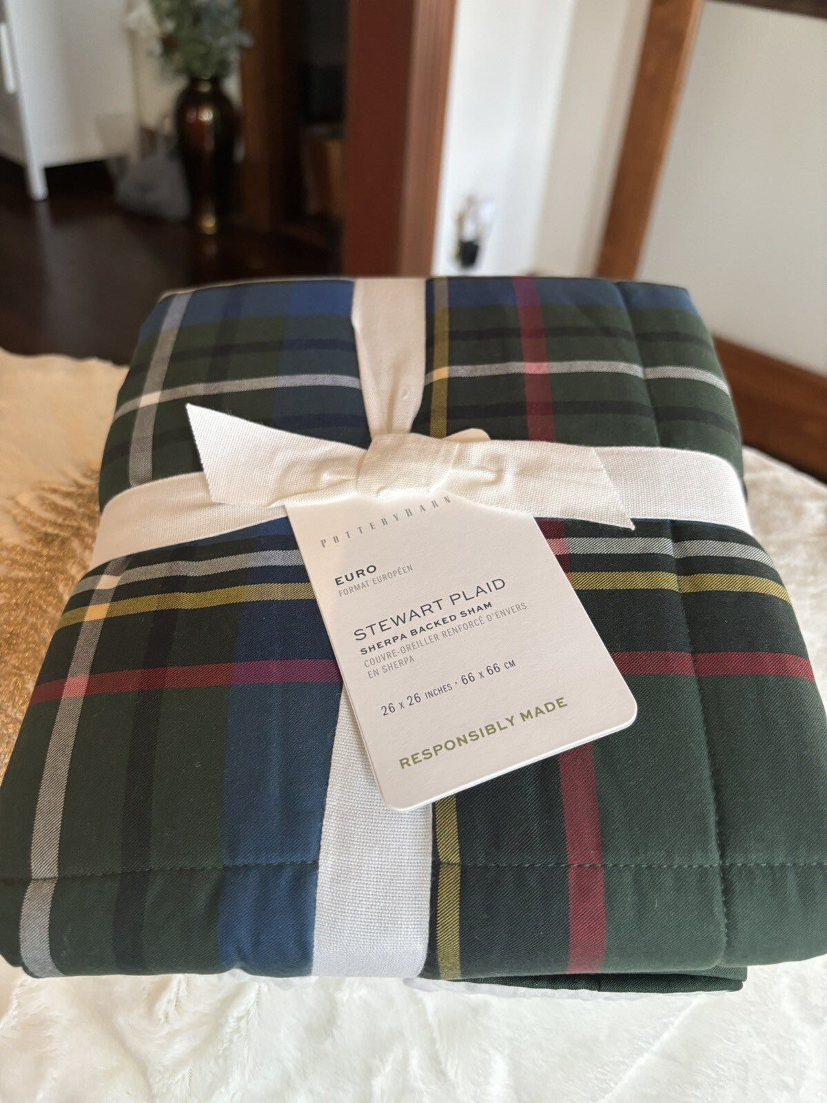 Pottery Barn Plaid Stewart Disney Pillow cover sham holiday Christmas Kid