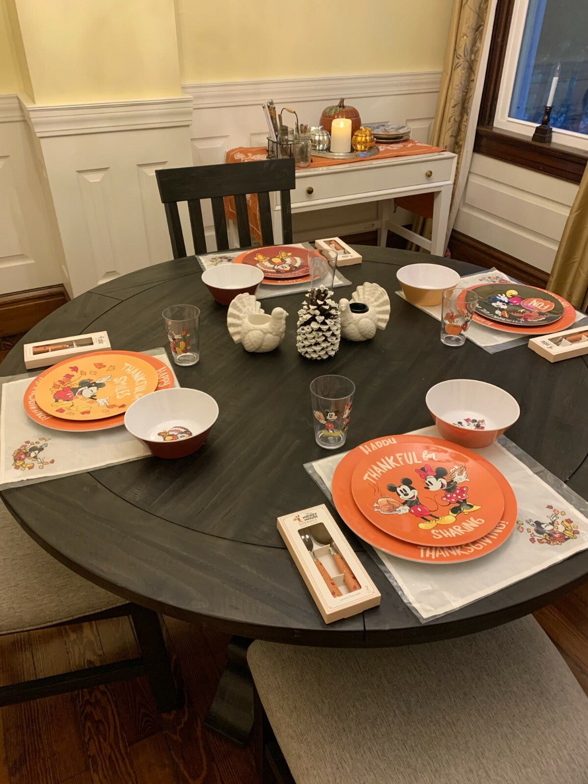 Disney Pottery Barn Mickey Mouse Plate Cup bowl Utensil Napkin Thanksgiving [