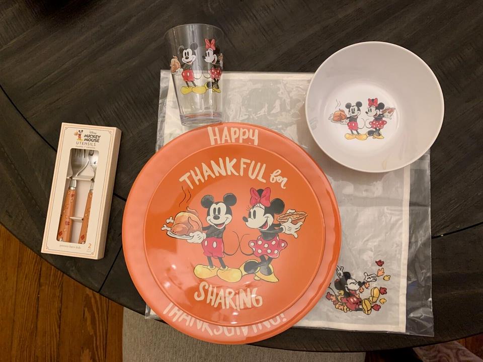 Disney Pottery Barn Mickey Mouse Plate Cup bowl Utensil Napkin Thanksgiving [