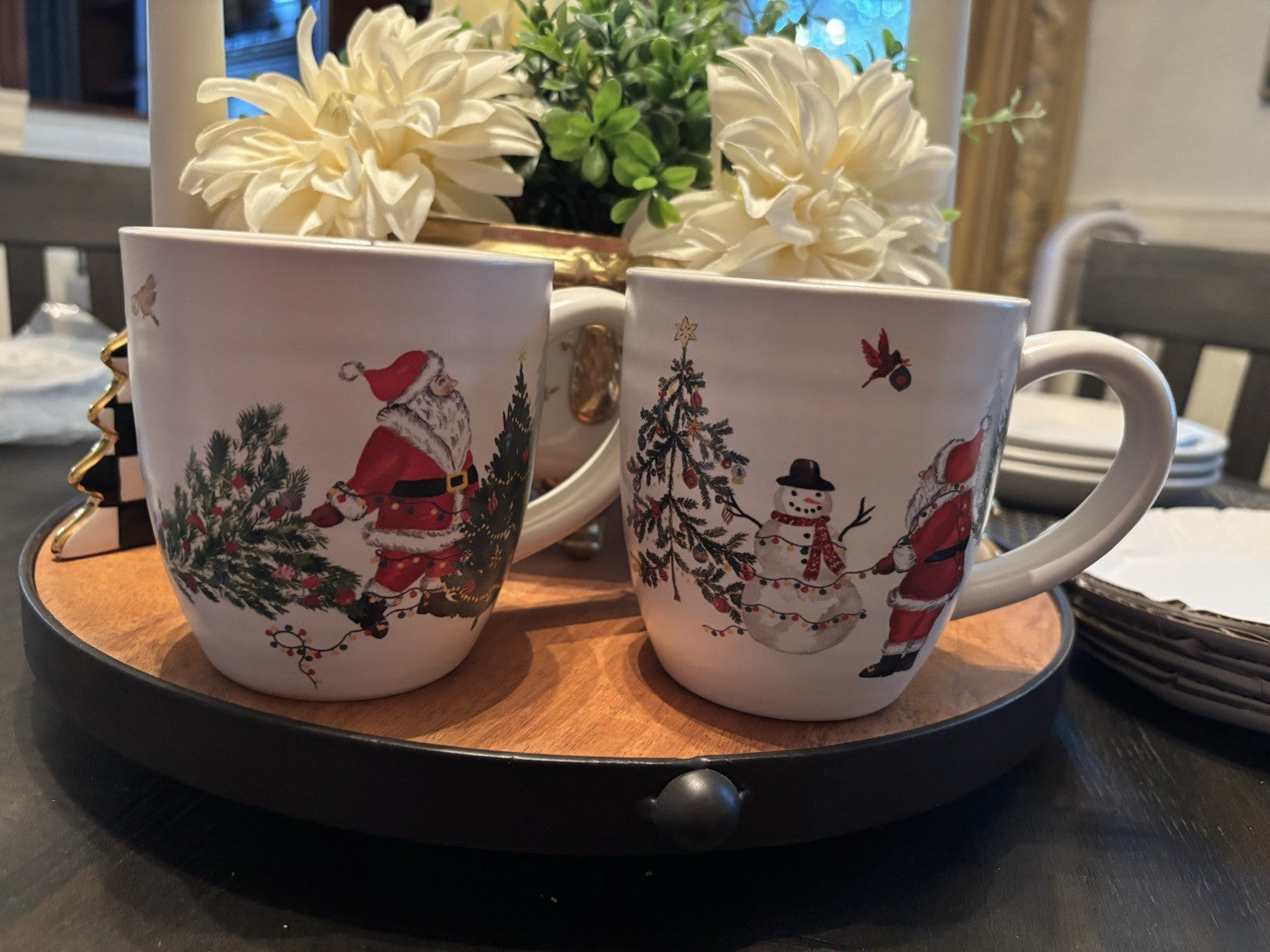 pottery barn Santa Mug Christmas Country tree holiday gift coffee cup SET 2