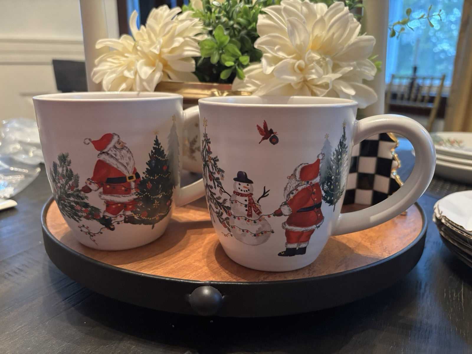 pottery barn Santa Mug Christmas Country tree holiday gift coffee cup SET 2
