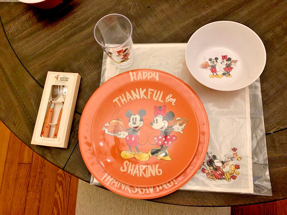 Disney Pottery Barn Mickey Mouse Plate Cup bowl Utensil Napkin Thanksgiving [
