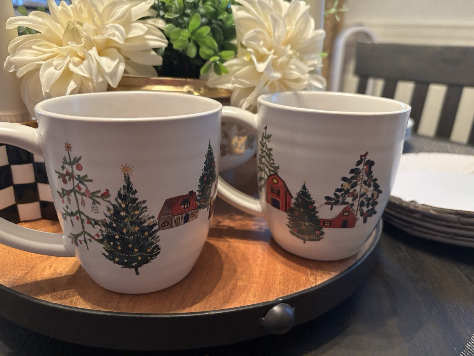 pottery barn Santa Mug Christmas Country tree holiday gift coffee cup SET 2