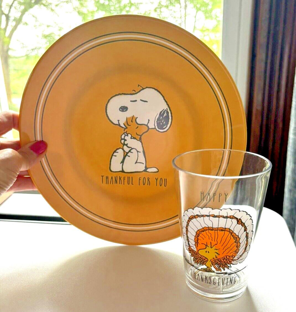 Pottery Barn Snoopy Disney Plate Holiday Thanksgiving + CUP Peanuts Dinner Kid '