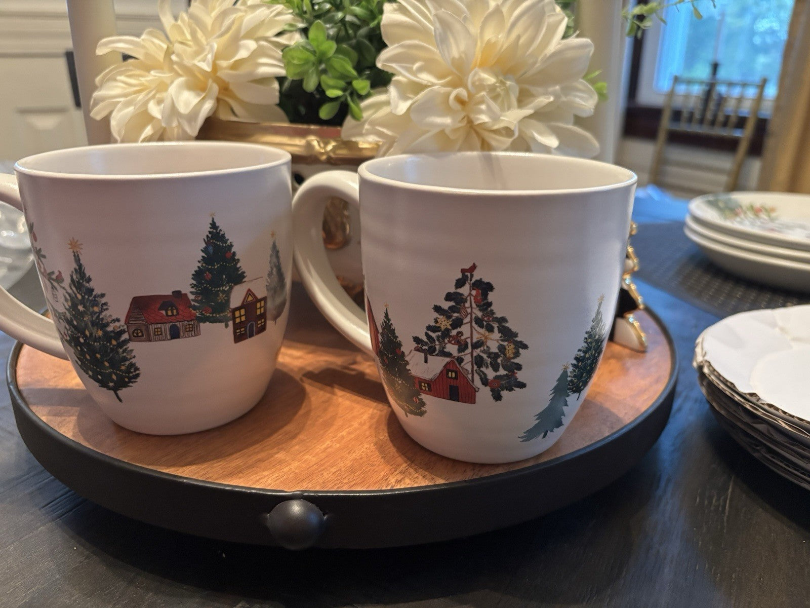 pottery barn Santa Mug Christmas Country tree holiday gift coffee cup SET 2