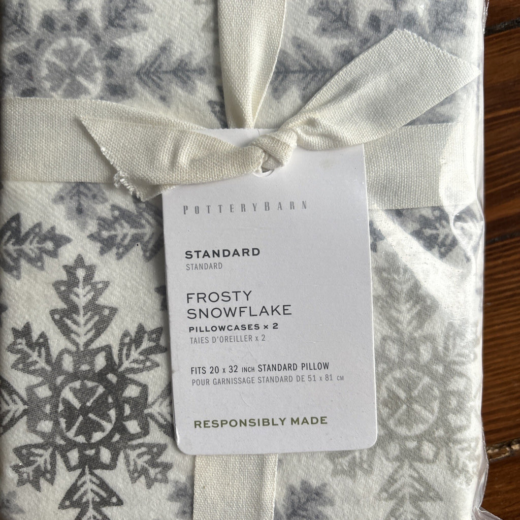 Pottery Barn Holiday Snowflake Christmas gift silver wedding Pillowcase SET 2 {