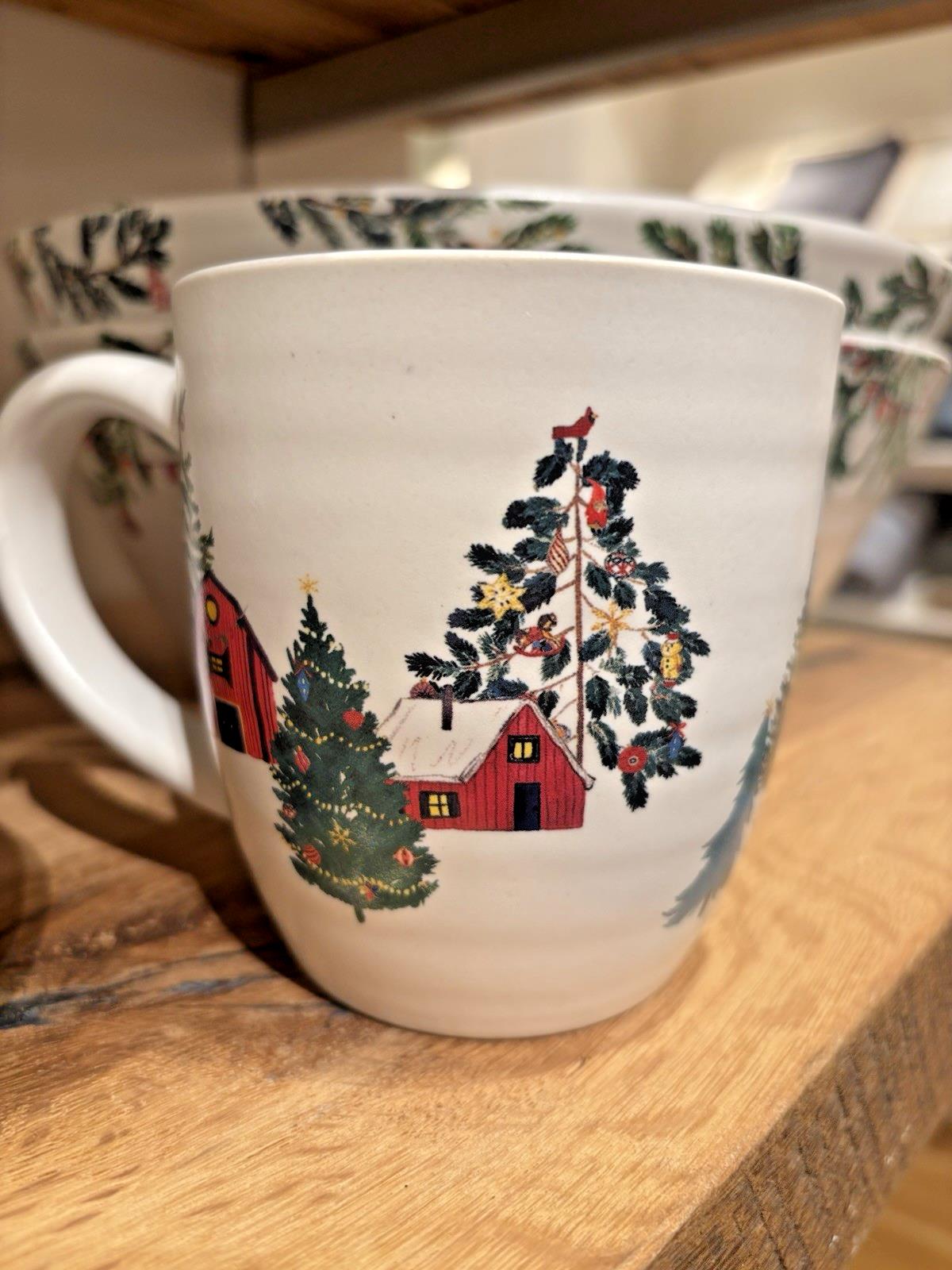 pottery barn Santa Mug Christmas Country tree holiday gift coffee cup SET 2
