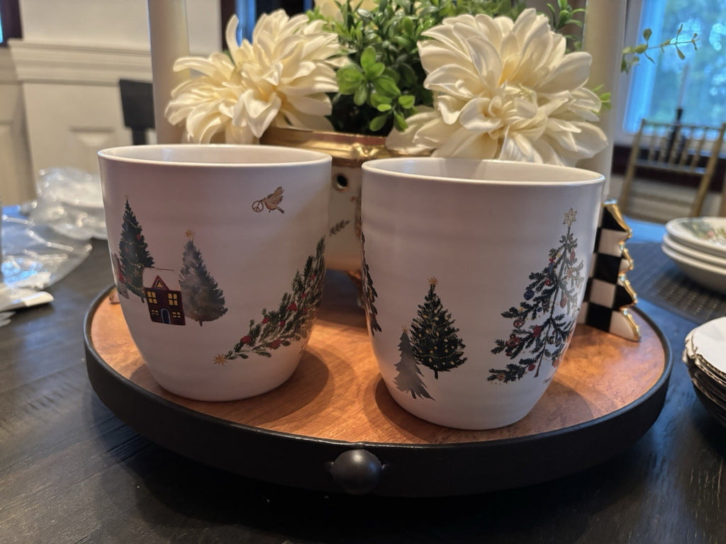pottery barn Santa Mug Christmas Country tree holiday gift coffee cup SET 2