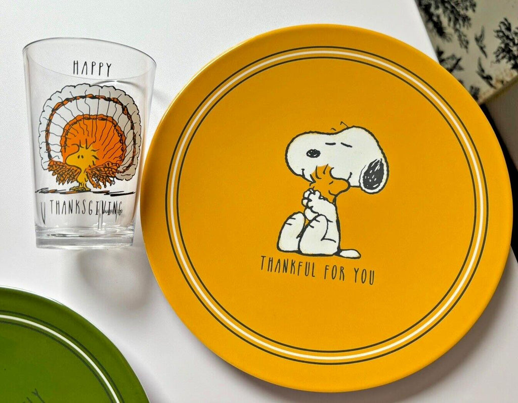 Pottery Barn Snoopy Disney Plate Holiday Thanksgiving + CUP Peanuts Dinner Kid '