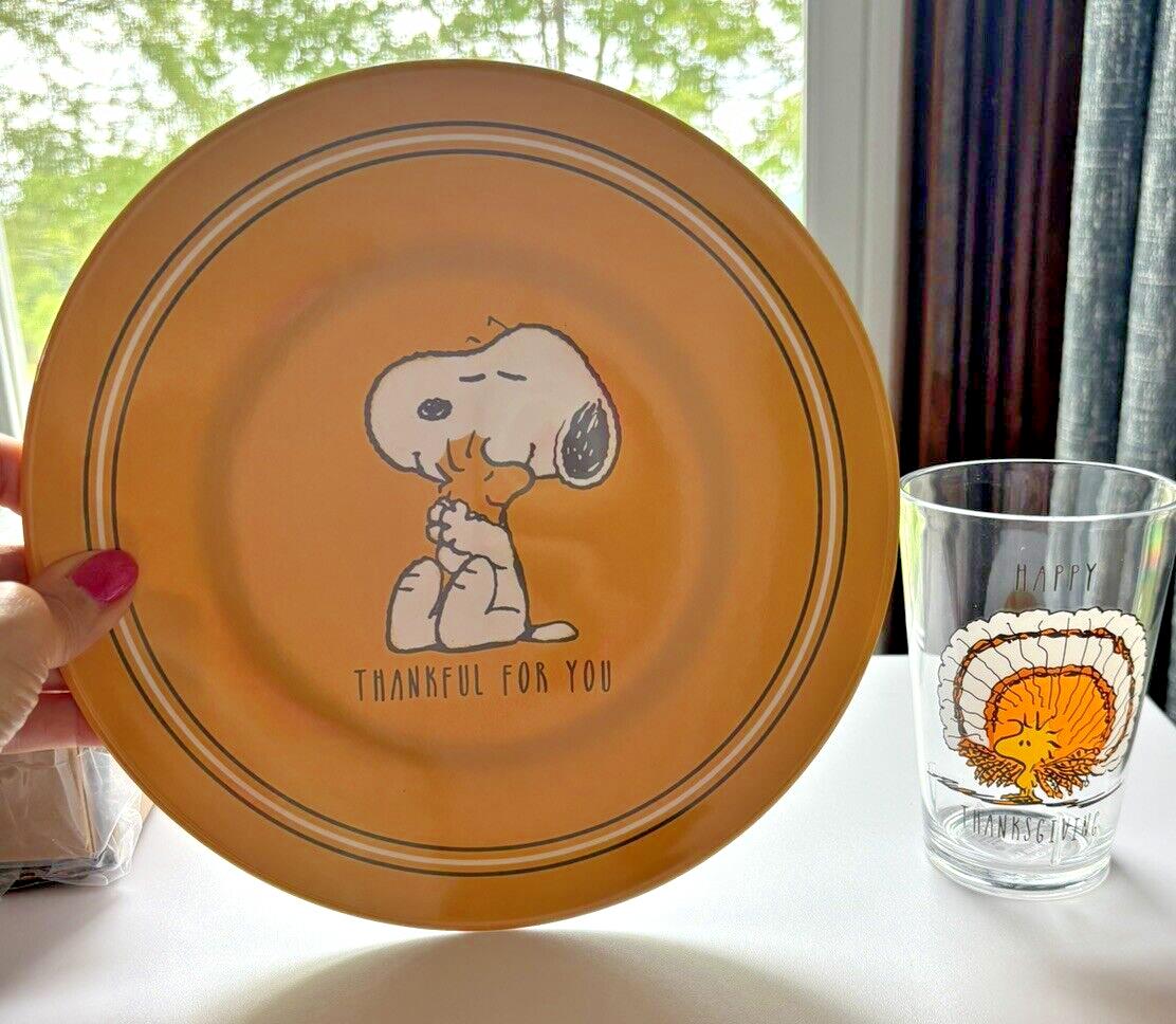 Pottery Barn Snoopy Disney Plate Holiday Thanksgiving + CUP Peanuts Dinner Kid '