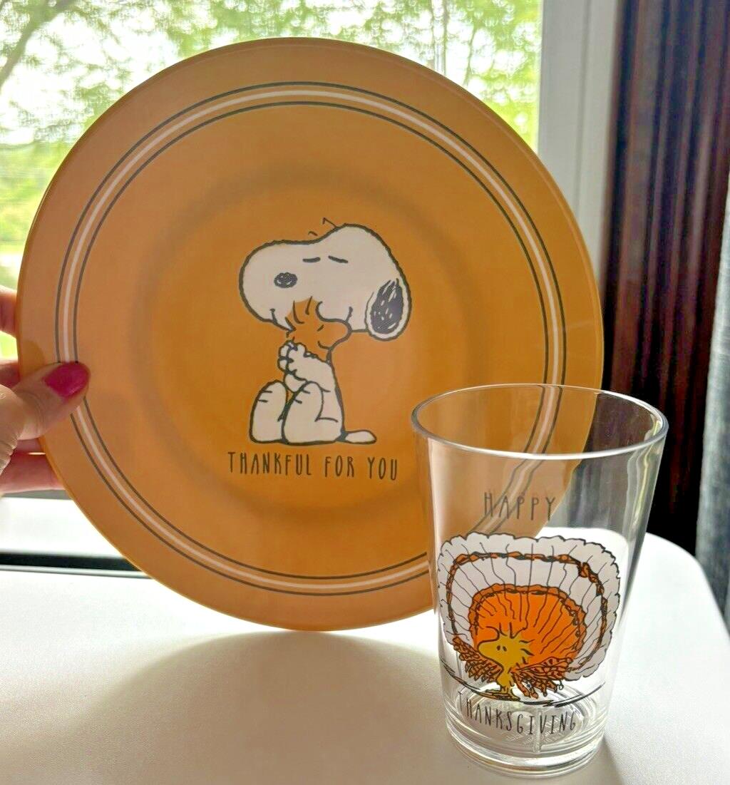 Pottery Barn Snoopy Disney Plate Holiday Thanksgiving + CUP Peanuts Dinner Kid '