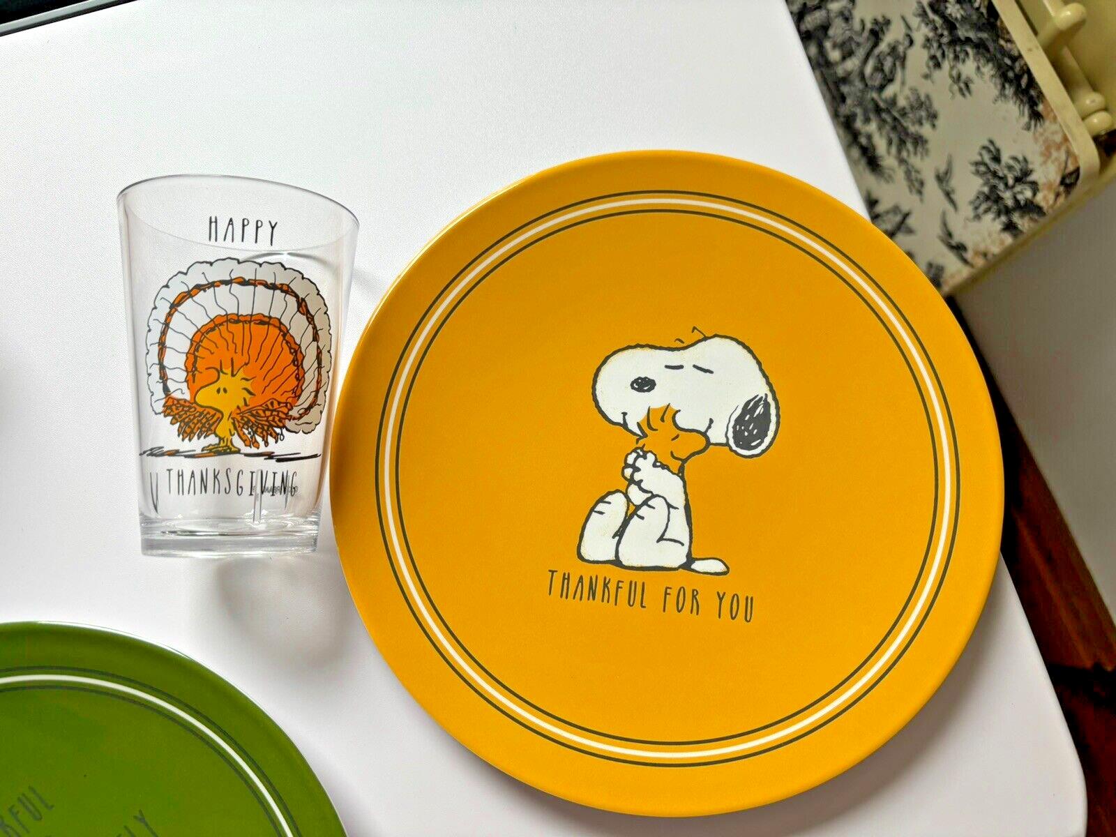 Pottery Barn Snoopy Disney Plate Holiday Thanksgiving + CUP Peanuts Dinner Kid '