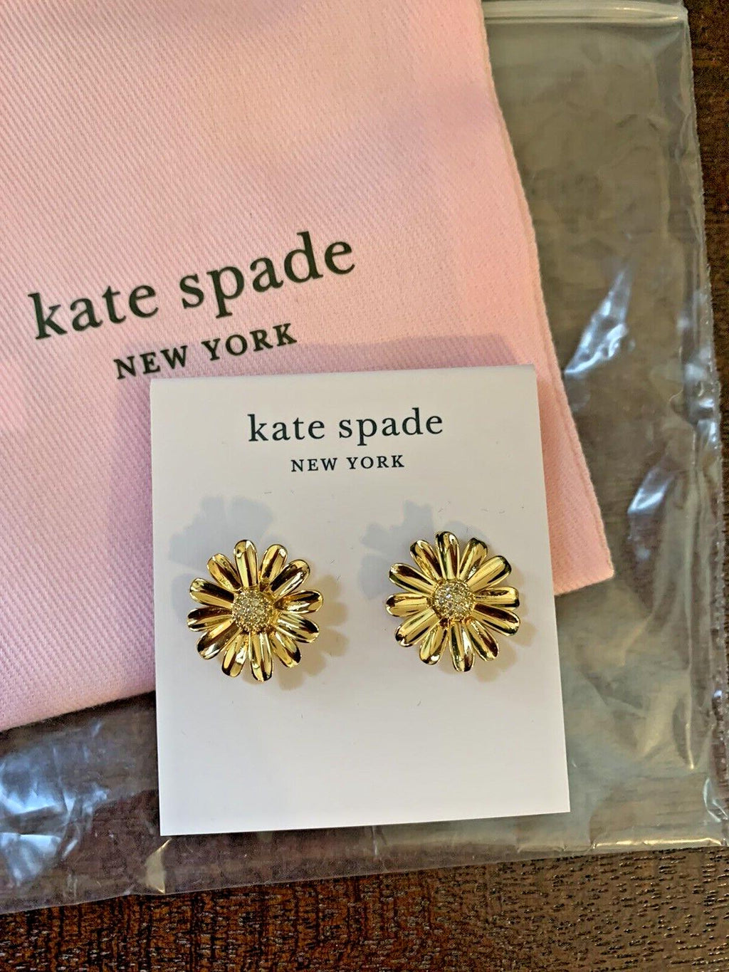 Kate Spade earrings + Bag DAISY gold flower disney gift school wedding teen  .