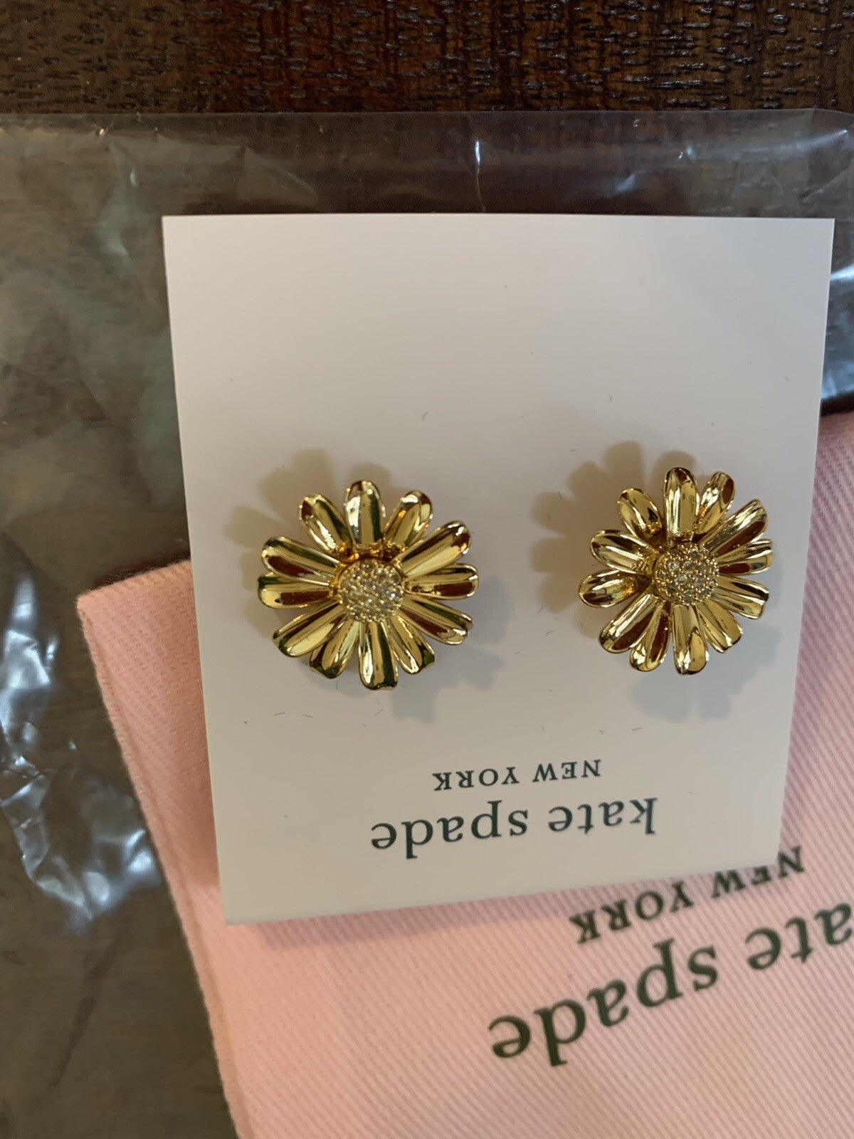 Kate Spade earrings + Bag DAISY gold flower disney gift school wedding teen  .