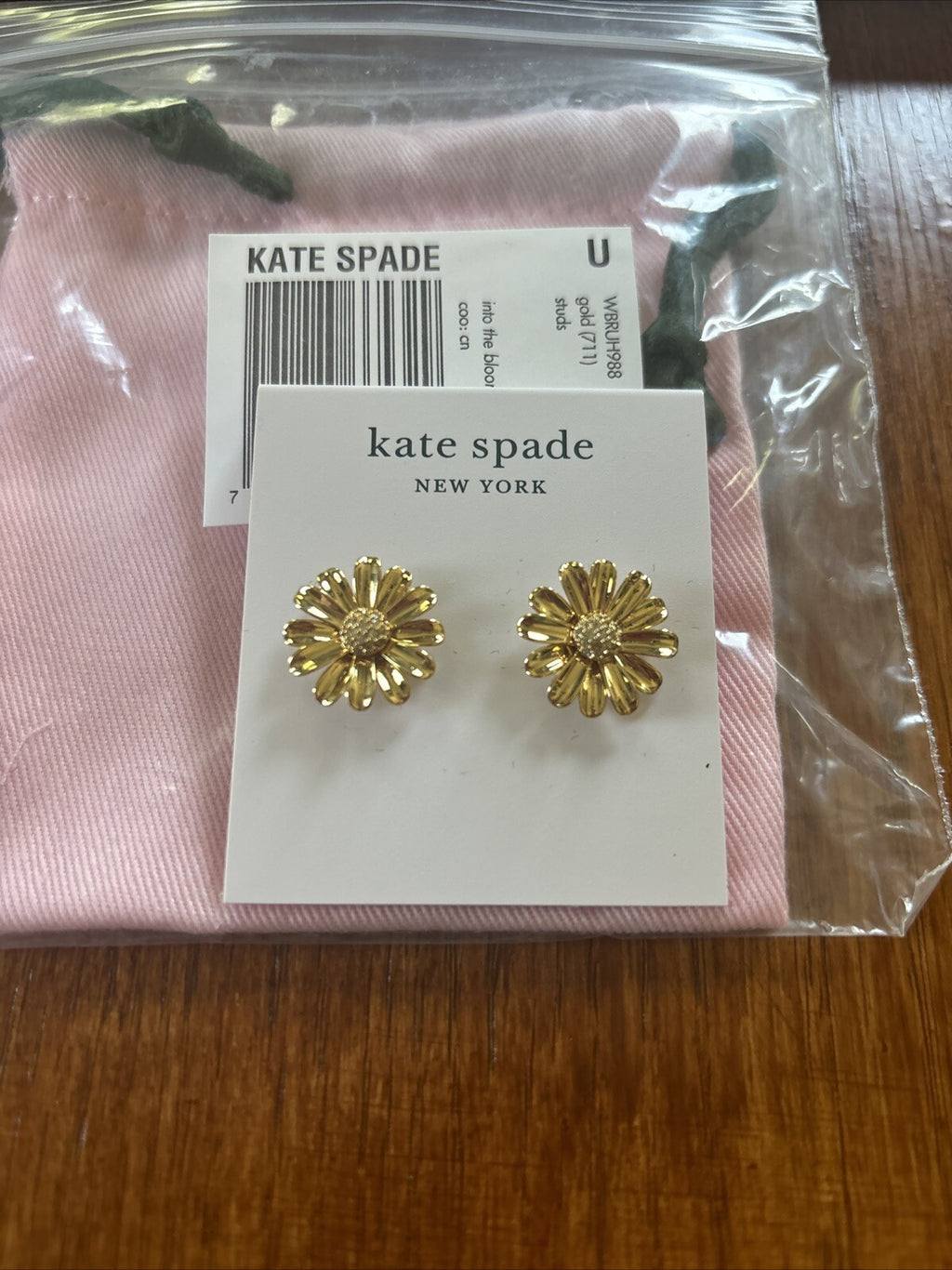 Kate Spade earrings + Bag DAISY gold flower disney gift school wedding teen  .