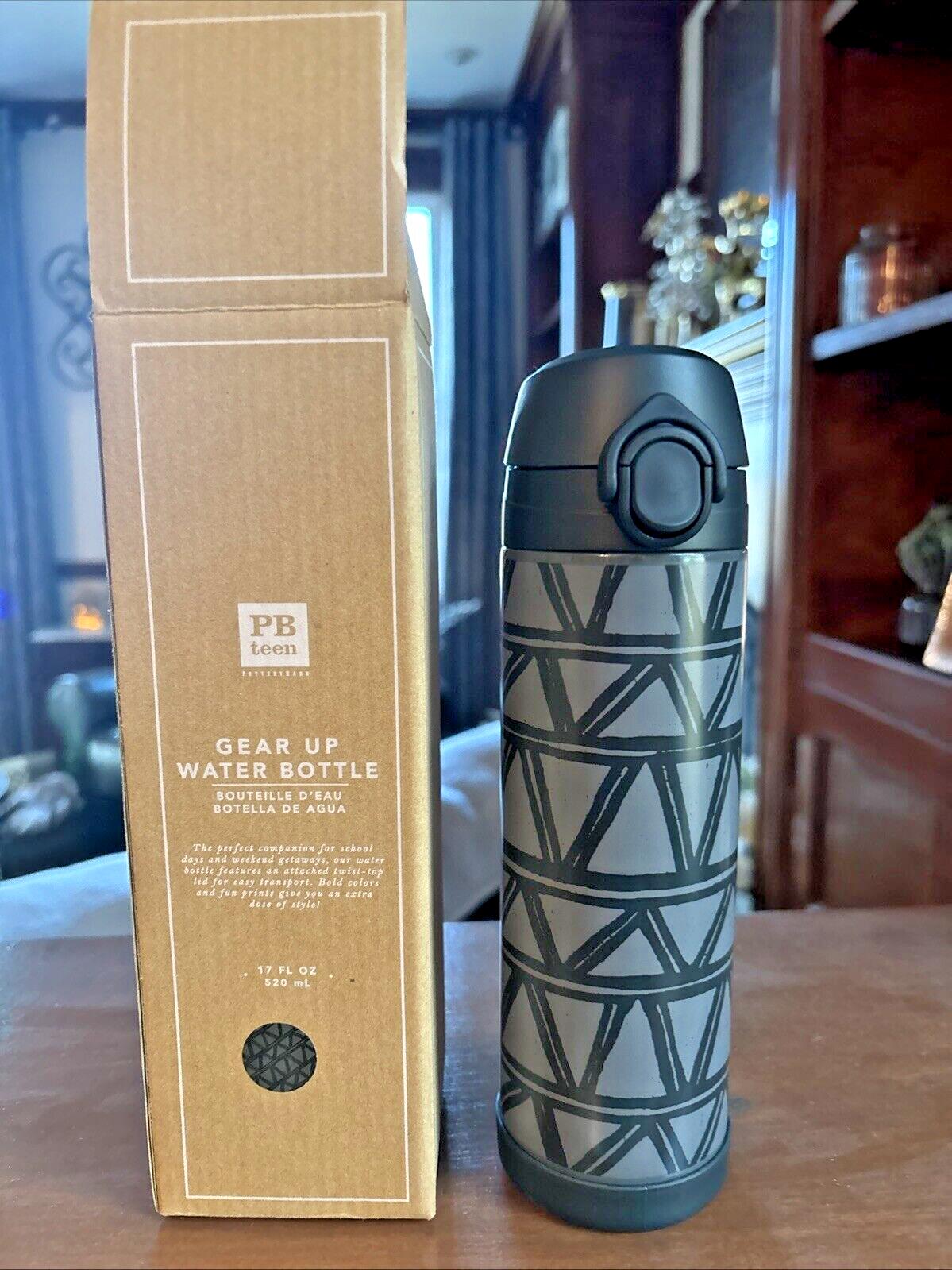 Pottery barn School WATER BOTTLE LARGE Holiday gear up cartoon comic boy Black .