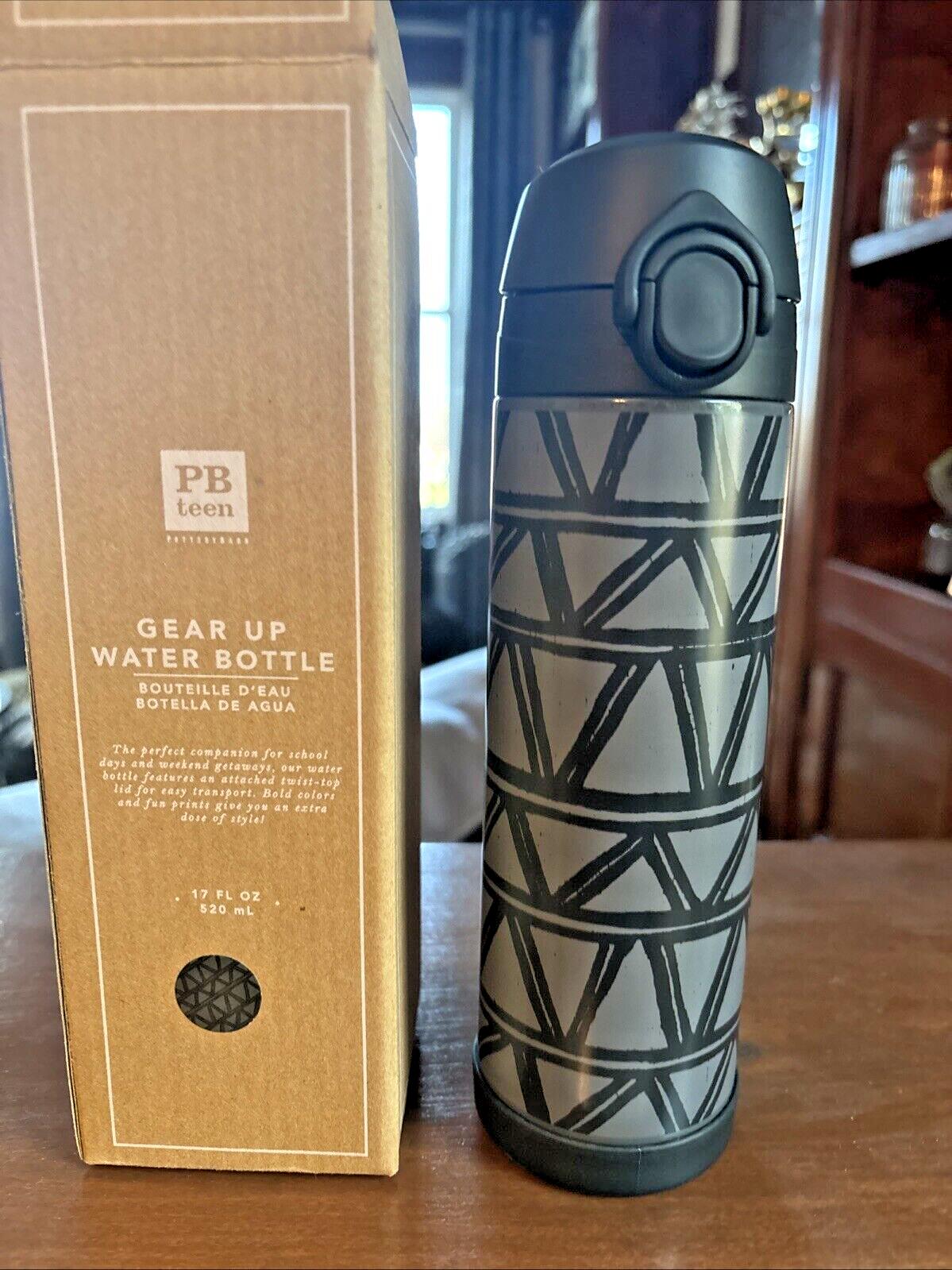 Pottery barn School WATER BOTTLE LARGE Holiday gear up cartoon comic boy Black .