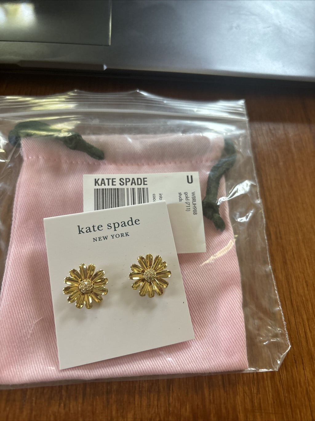 Kate Spade earrings + Bag DAISY gold flower disney gift school wedding teen  .