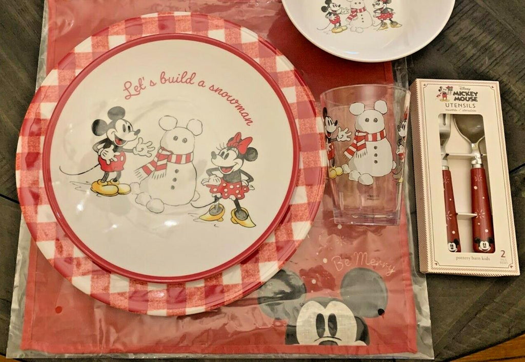 Pottery Barn Disney Mickey Mouse Christmas holiday PLATE CUP DINNER gift set 2