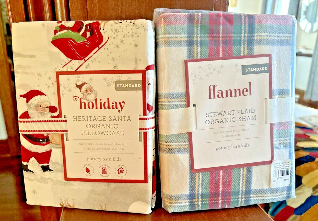 Pottery Barn  Christmas Pillowcase Plaid Sham holiday Stewart red disney SET 2 y