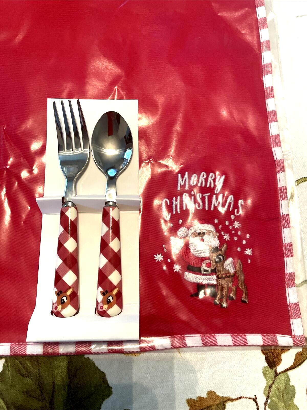 Pottery Barn Christmas Rudolph Reindeer Santa Napkin Holiday Disney gift SET 2 [