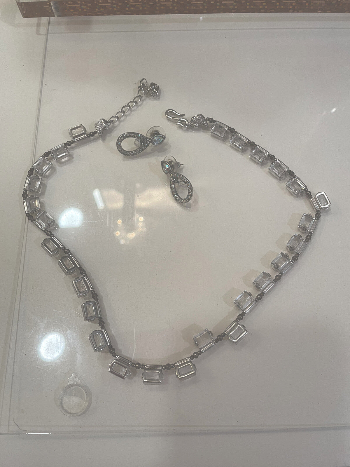 Swarovski set vintage necklace wedding +earrings holiday gift party bride girl .