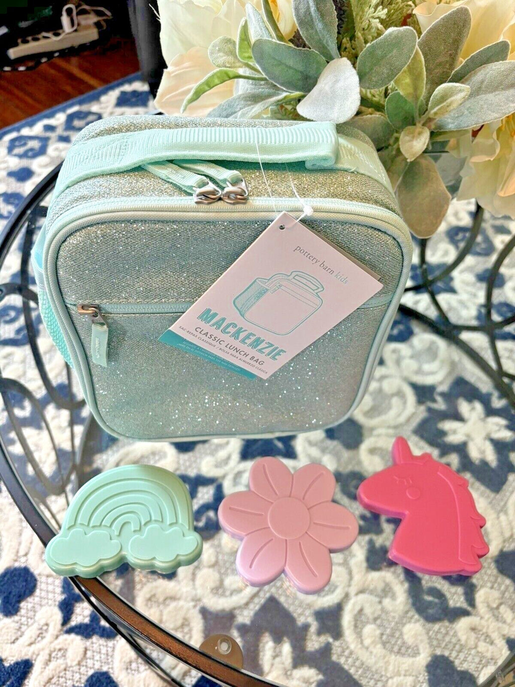Pottery Barn School LUNCH BOX BAG Disney glitter Rainbow frozen flower+ BAG -