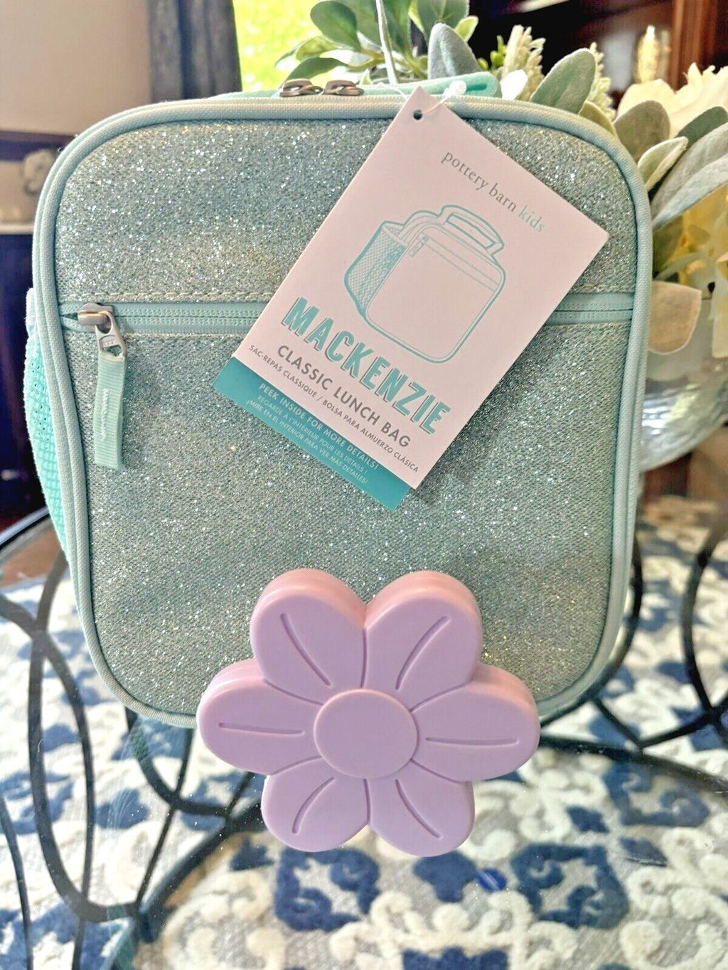 Pottery Barn School LUNCH BOX BAG Disney glitter Rainbow frozen flower+ BAG -