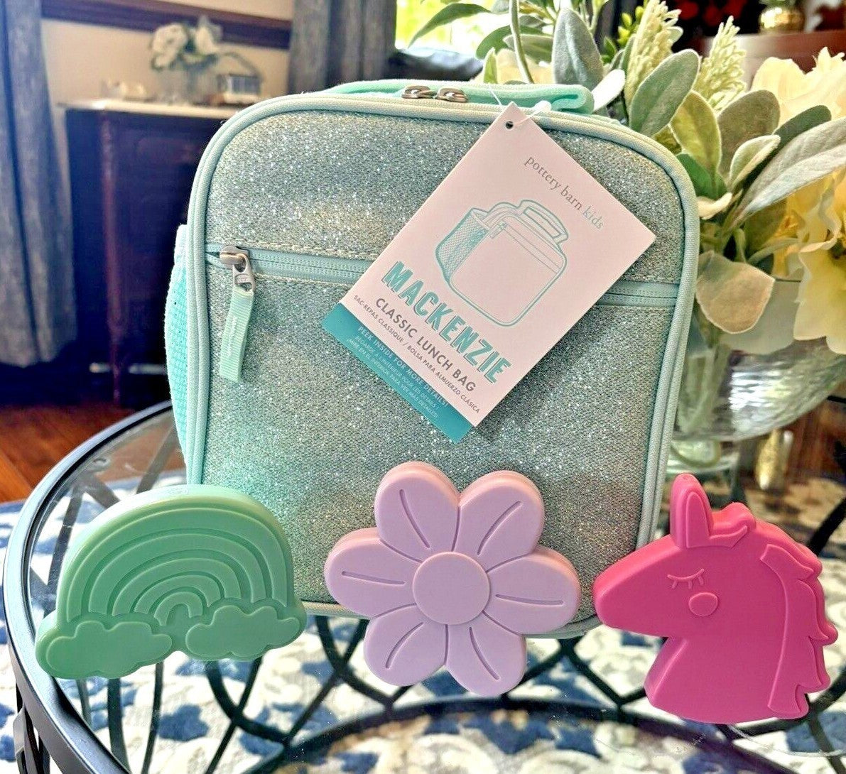 Pottery Barn School LUNCH BOX BAG Disney glitter Rainbow frozen flower+ BAG -