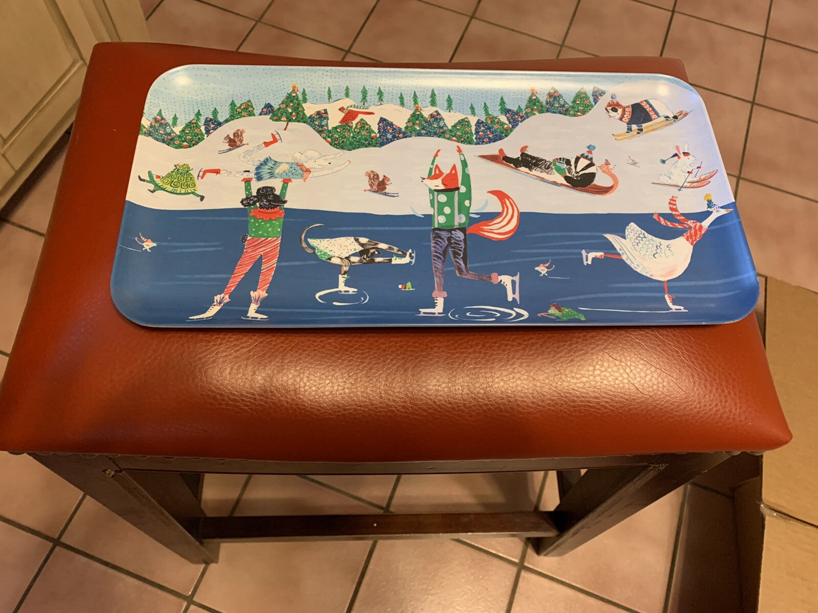 Anthropology Holiday Disney Platter Tray school kid Christmas Tree plate gift '