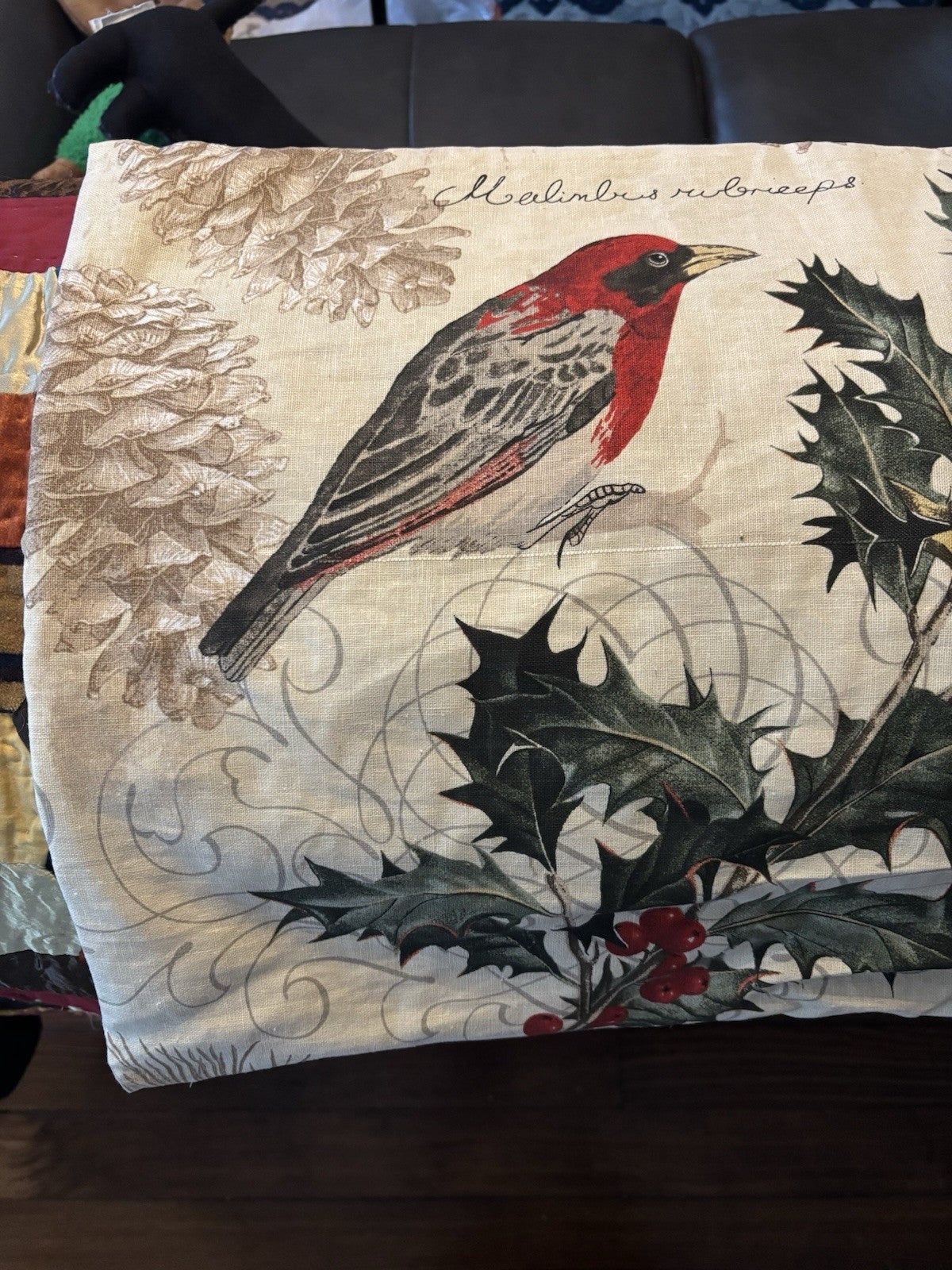 Pottery Barn Christmas Bird Vintage Lumbar ?Pillow Cover Holiday gift Party n