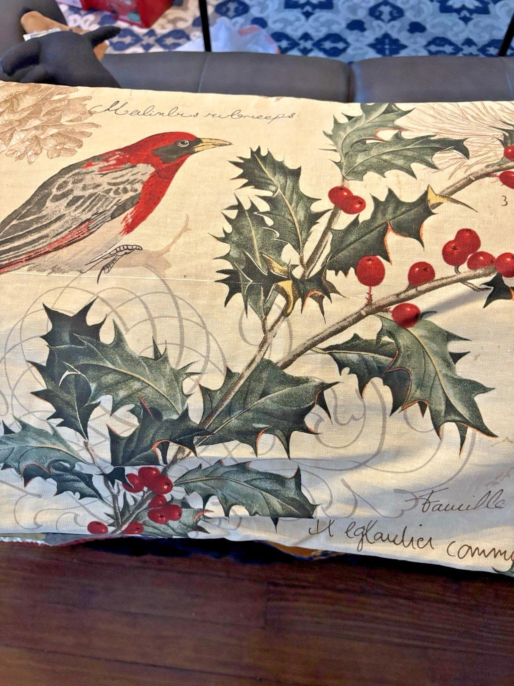 Pottery Barn Christmas Bird Vintage Lumbar ?Pillow Cover Holiday gift Party n