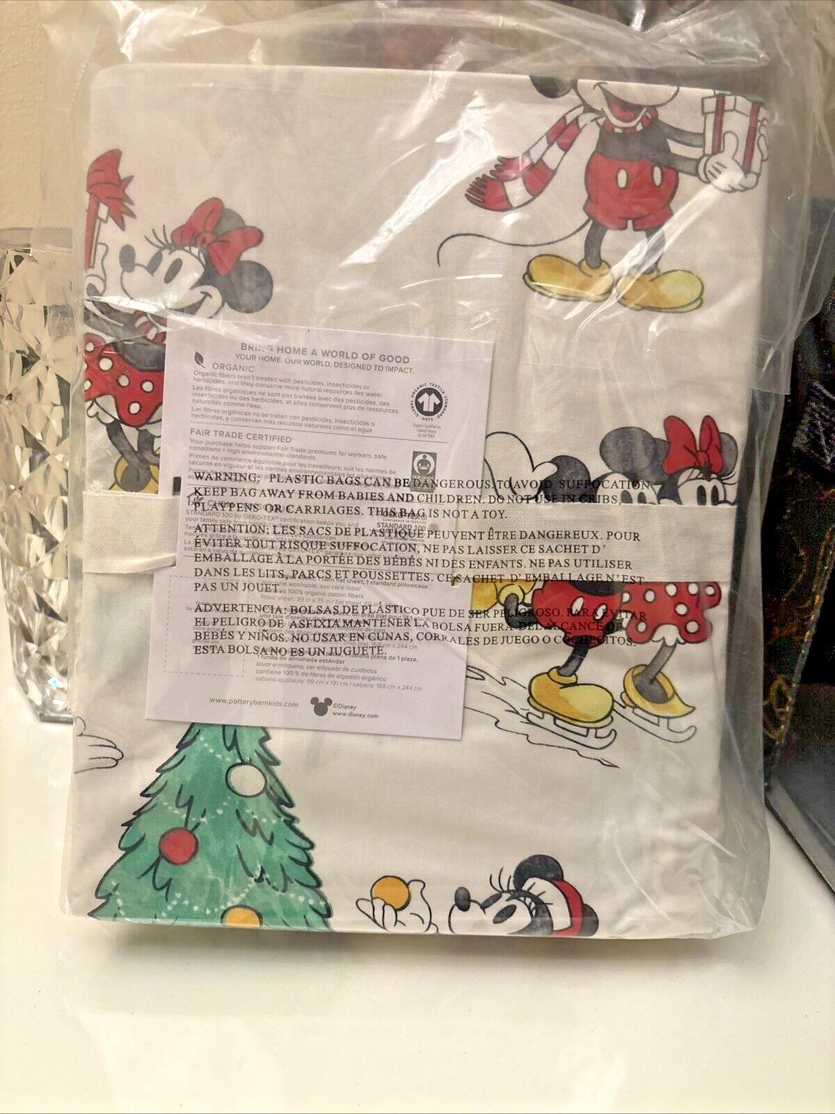 Pottery Barn holiday Mickey Mouse TWIN SHEET Christmas party Winter animation .