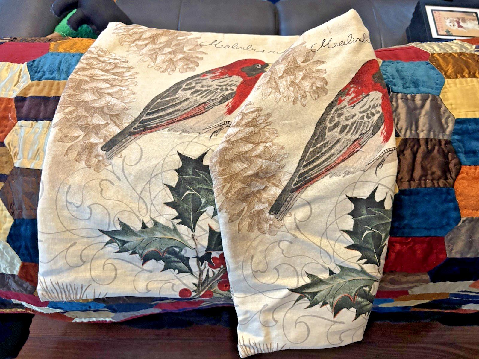 Pottery Barn Christmas Bird Vintage Lumbar ?Pillow Cover Holiday gift Party n