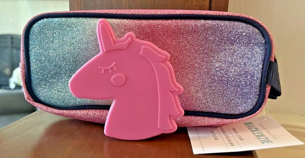 Pottery barn School disney Glitter pencil CASE +unicorn bag Rainbow Pouch Pink 1
