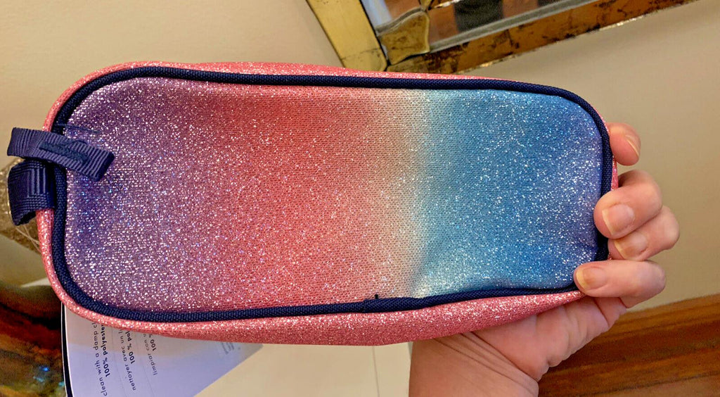 Pottery barn School disney Glitter pencil CASE +unicorn bag Rainbow Pouch Pink 1