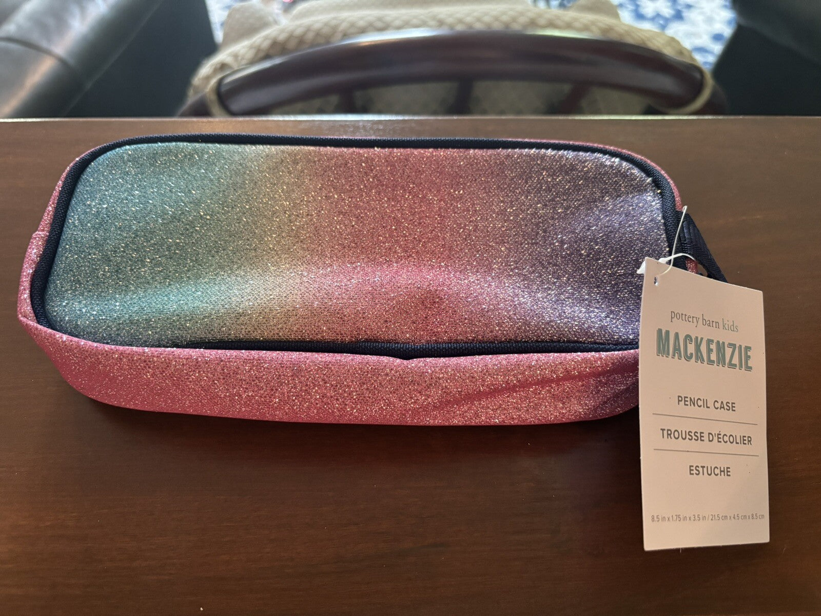 Pottery barn School Glitter pencil CASE+Utensil Set Rainbow Bag disney kid ??