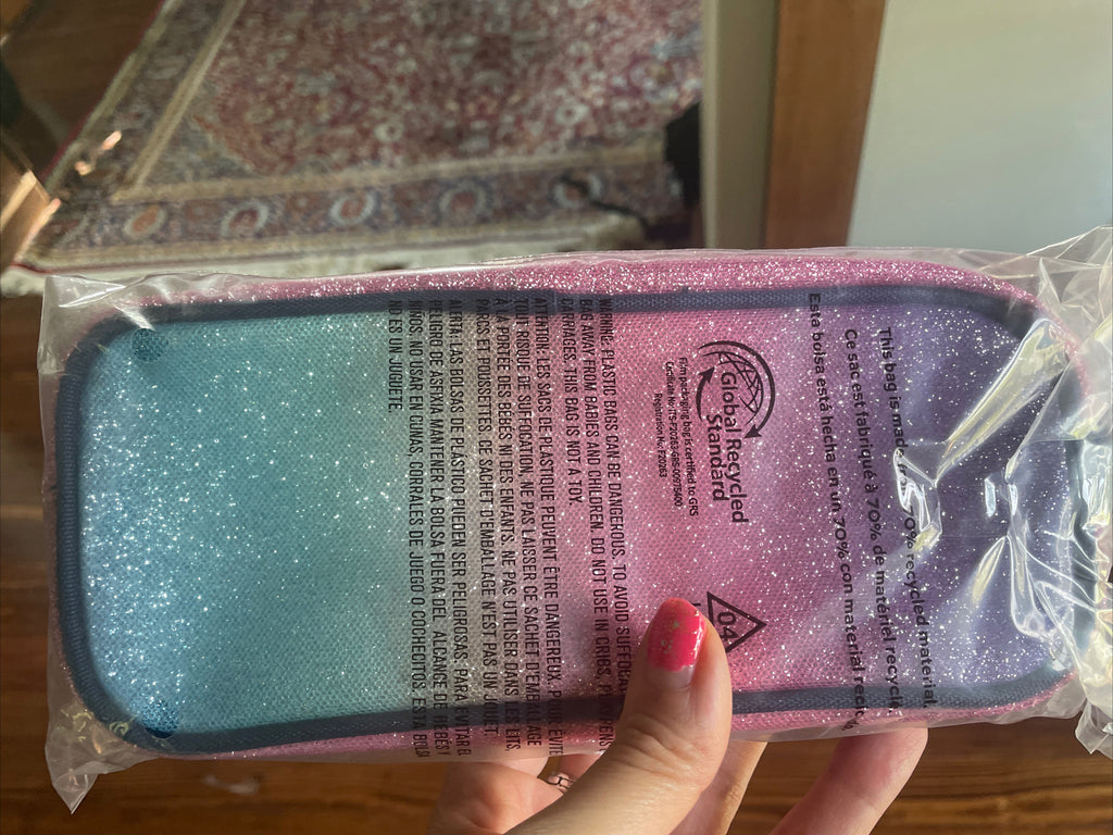 Pottery barn School Glitter pencil CASE+Utensil Set Rainbow Bag disney kid ??