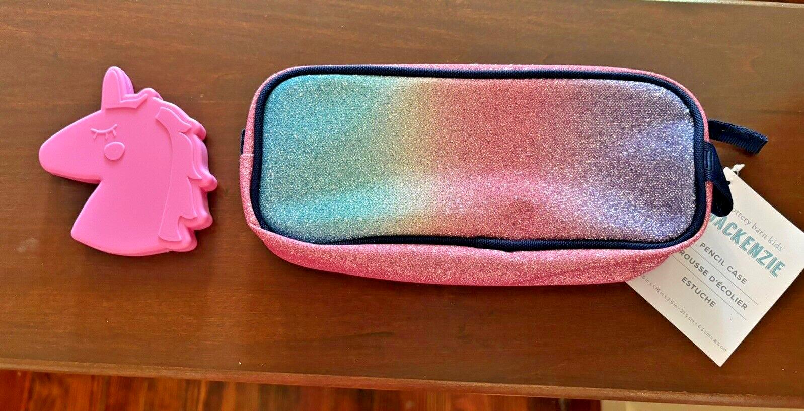 Pottery barn School disney Glitter pencil CASE +unicorn bag Rainbow Pouch Pink 1