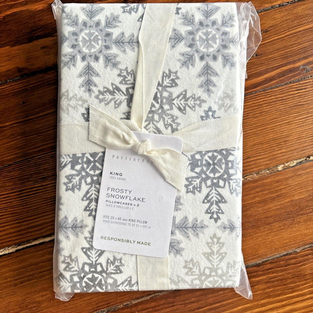 pottery barn KING Holiday Snowflake winter Village Disney Pillowcase SET 2 '