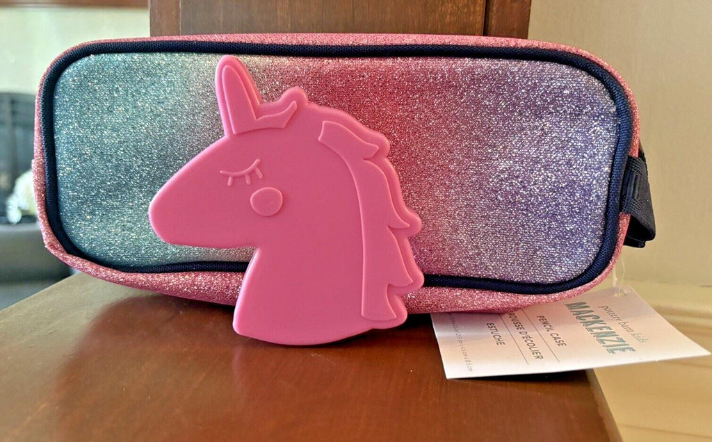Pottery barn School disney Glitter pencil CASE +unicorn bag Rainbow Pouch Pink 1