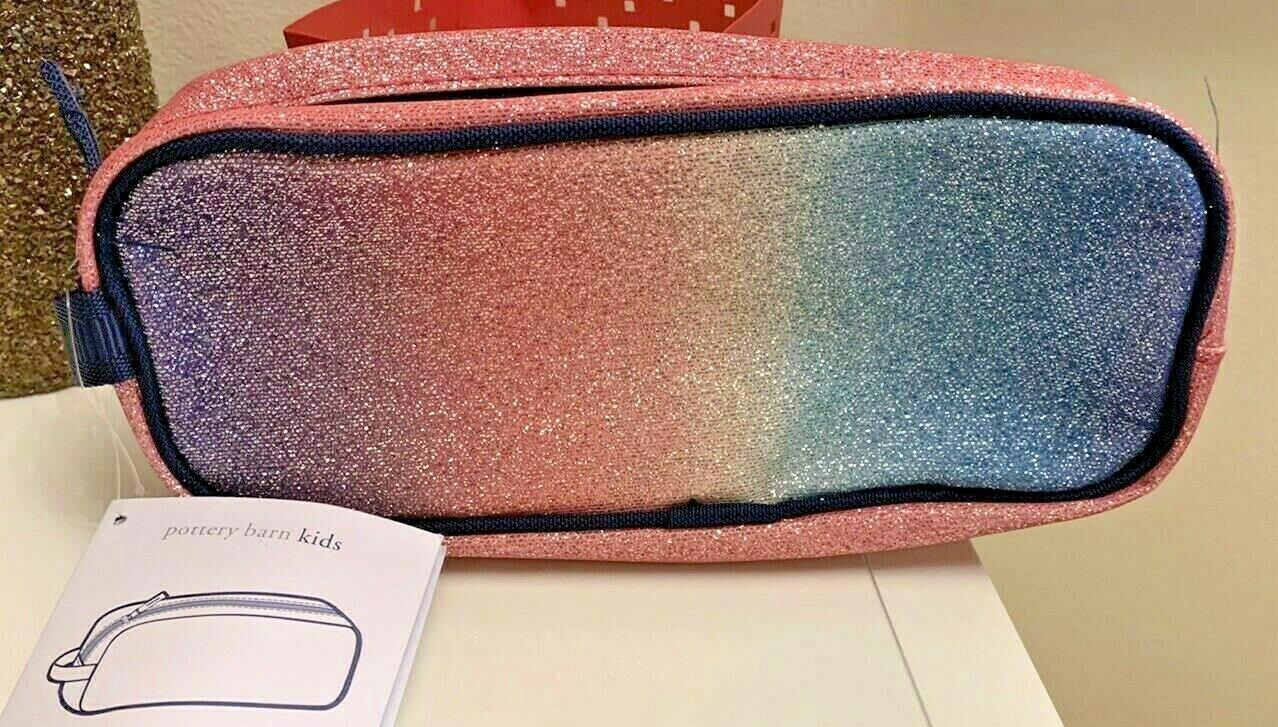 Pottery barn School disney Glitter pencil CASE +unicorn bag Rainbow Pouch Pink 1