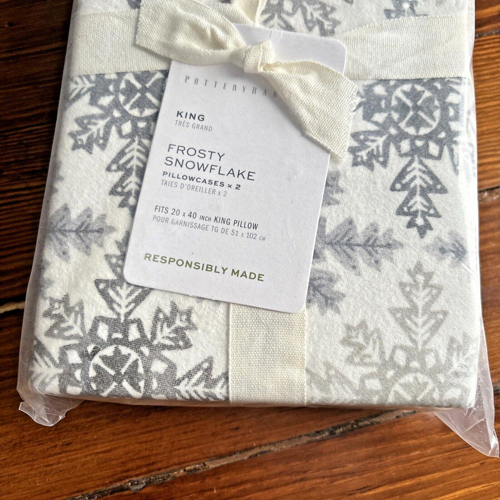 pottery barn KING Holiday Snowflake winter Village Disney Pillowcase SET 2 '